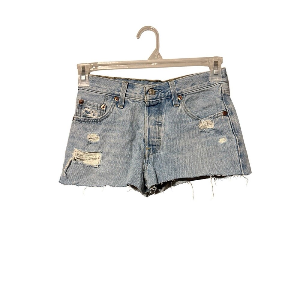 Levi’s 501 Cut Off Shorts Size 25” Waist Blue Button Fly Distressed Denim